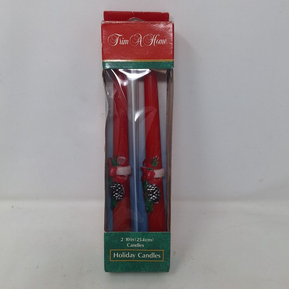 Vintage Trim A Home Christmas Novelty 2 Candles 10 Inch Tapers Red Pinecones